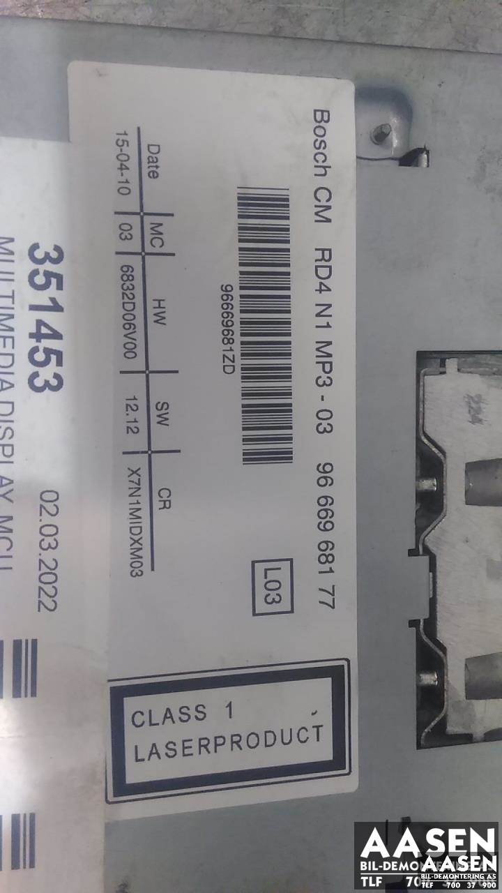 Multimedia display (MCU - Media Controller Unit) til Citroën C5 2008-2017 (Type II) (BOSCH|9666968177|)