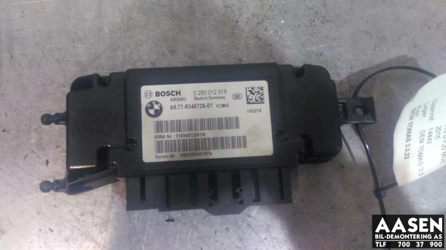 Airbag elektronikk til BMW 1-Serie, 2015-2019 (Fase 2) (F20/F21) (F20/F21) (BOSCH|65 77 9 348 726)