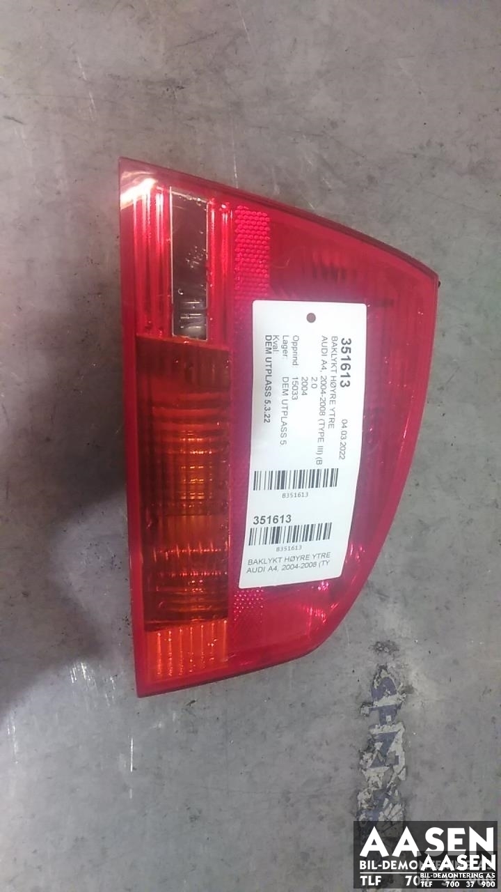 Baklykt høyre ytre til Audi A4, 2004-2008 (Type III) (B7) (B7) (8E5 945 096)