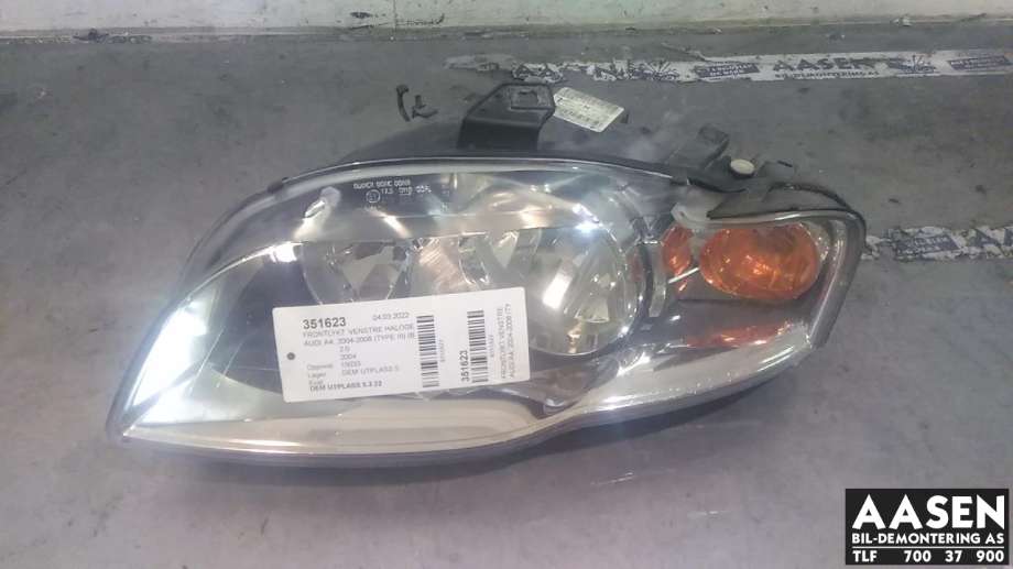 Frontlykt venstre halogen til Audi A4, 2004-2008 (Type III) (B7) (B7) (AL|8E0 941 003 AJ)