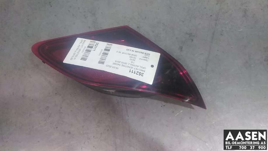 Baklykt venstre indre til Opel Astra J, 2010-2015  