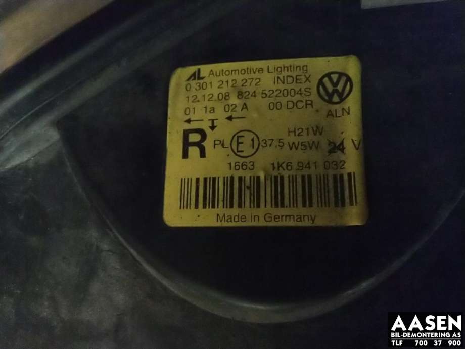 Frontlykt høyre xenon til VW Golf V, STV 2007-2010 (JETTA) (JETTA) (AL|1T0907391 0103|)