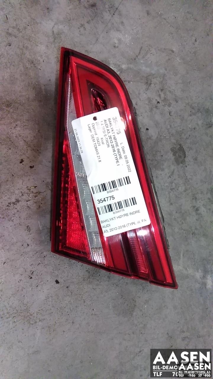 Baklykt høyre indre til Audi A3, 2012-2016 (Type III, Fase 1)  (8V4 945 094 C)