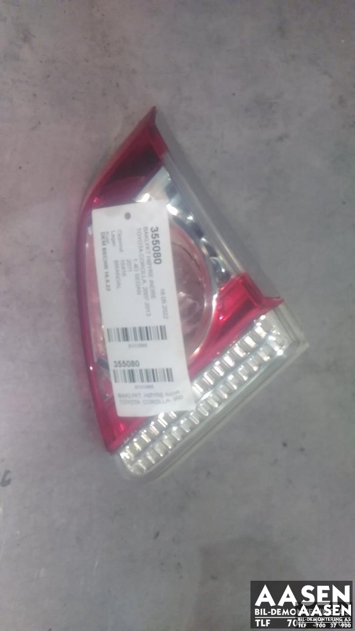 Baklykt høyre indre til Toyota Corolla, 2007-2013  