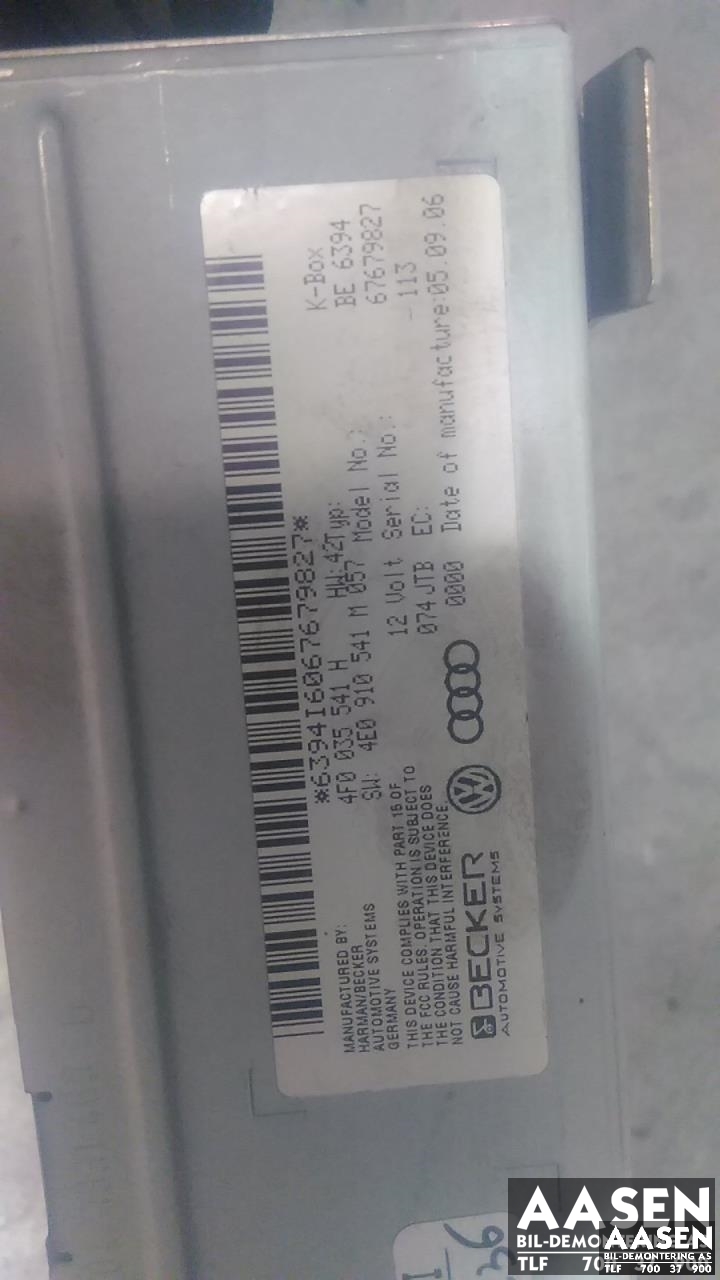 Styreenhet diverse til Audi A6 2005-2008 (Type III, Fase 1) (C6) (C6) (BECKER|4F0035541H|)