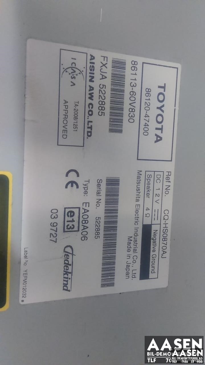 Bilstereo navigasjon til Toyota Prius 2009-2016 (Type III) (COMBI) (COMBI) (AISIN|8610047041|8610047400|)