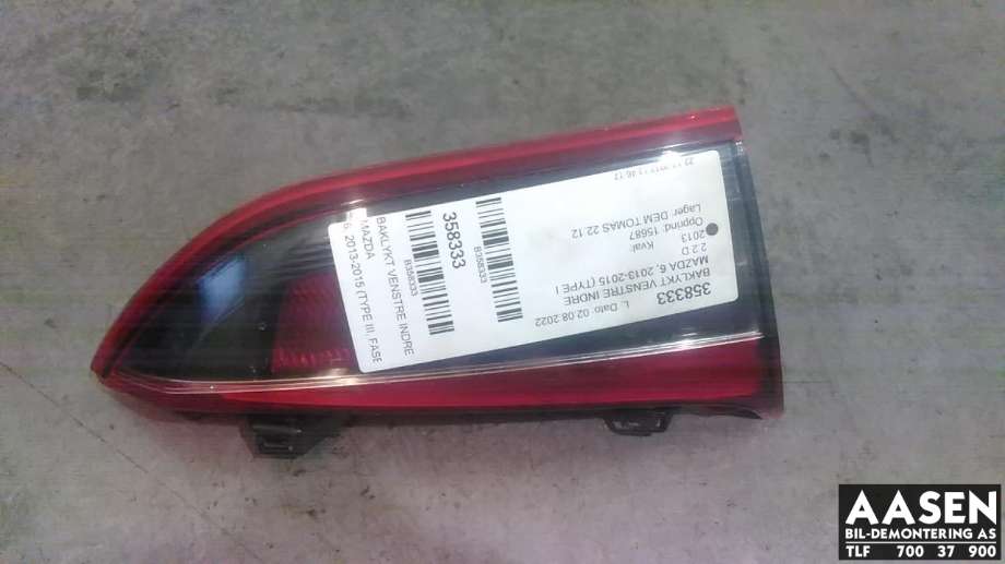 Baklykt venstre indre til Mazda 6 2013-2015 (Type III, Fase 1) (GHK2513G0A|)