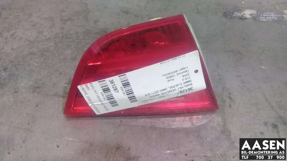 Baklykt venstre indre til BMW 3-Serie, 2005-2011 (E90/E91/E92/E93) (E90/E91/E92/E93) (63 21 4 871 733)