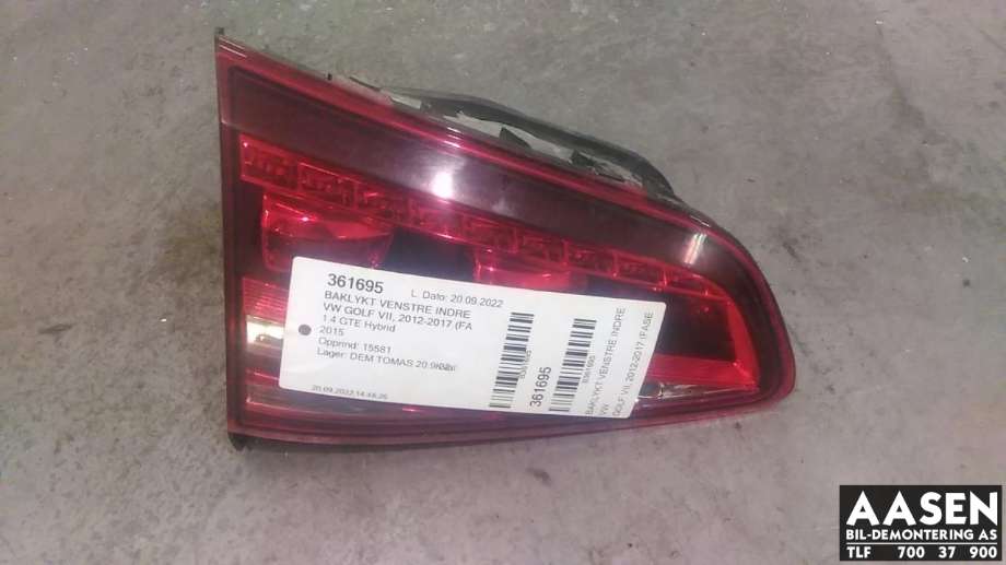 Baklykt venstre indre til VW Golf VII 2012-2017 (Fase 1) (5G0 945 307 F|)