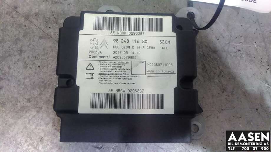 Airbag elektronikk til Peugeot 3008, 2016-->> (Type II)  (CONTINENTAL|9824811680)