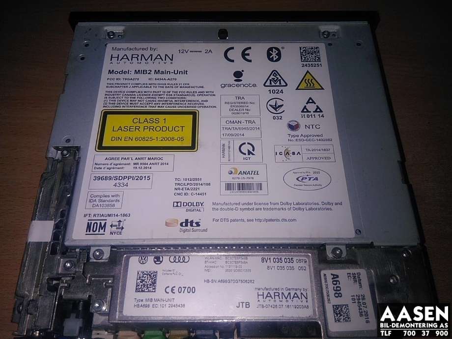 Bilstereo navigasjon spiller til Audi A3 2012-2016 (Type III, Fase 1)  (8V1 035 035|)