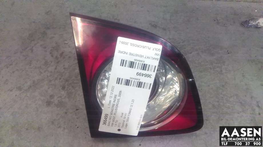 Baklykt venstre indre til VW Golf, Plus/Cross, 2009-2013 (Fase 2) (5M0 945 093 M)