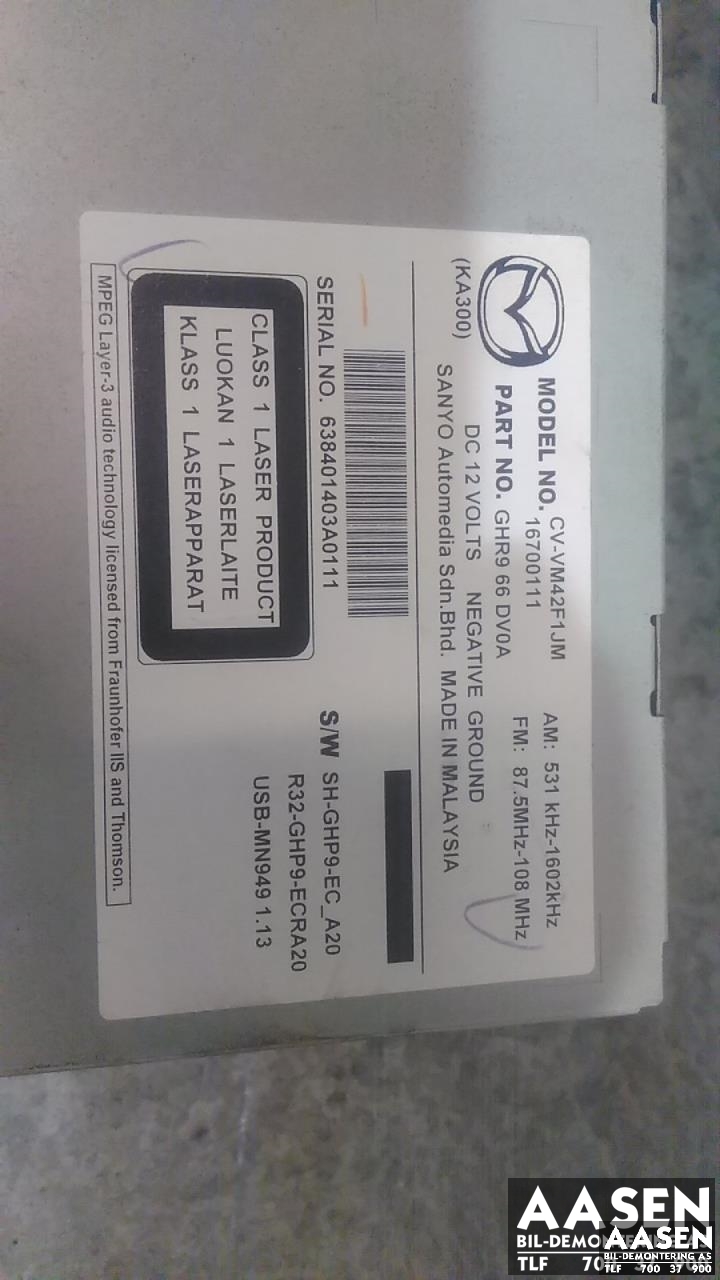 Bilstereo til Mazda 6 2013-2015 (Type III, Fase 1)  (GHR966DVOA|)