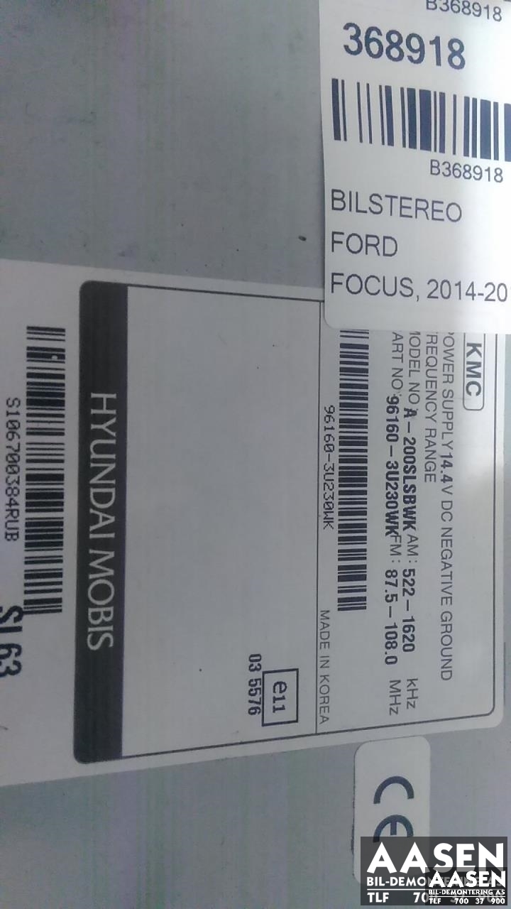 Bilstereo til Ford Focus 2014-2018 (Type III, Fase 2) (96160-3U230WK|)