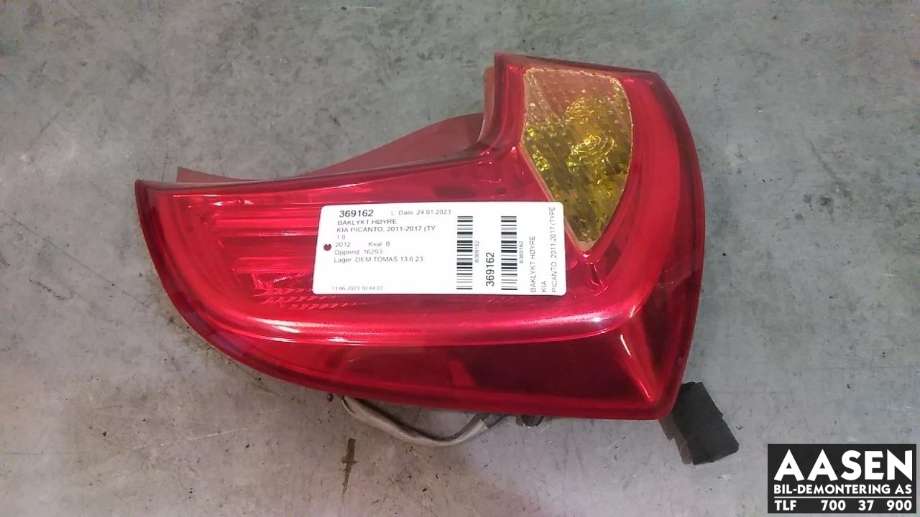 Baklykt høyre til Kia Picanto, 2011-2017 (Type II)  (92402 1Y010)