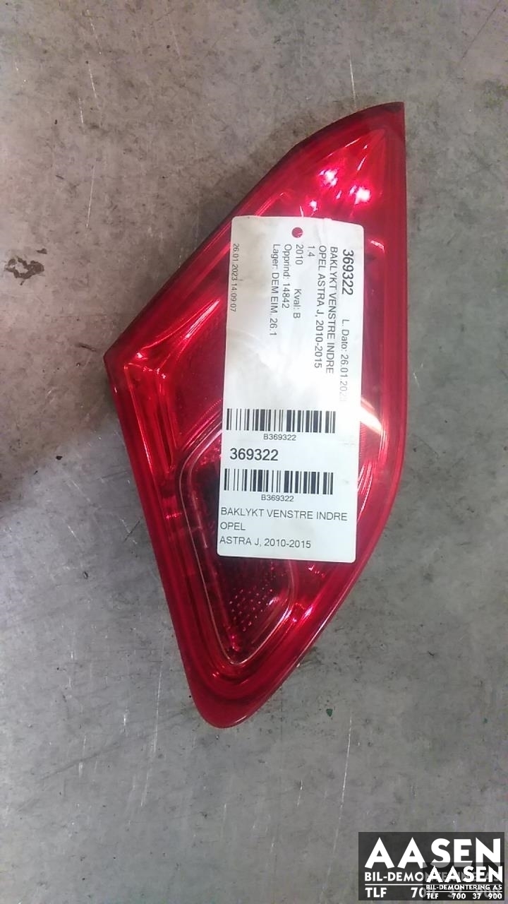 Baklykt venstre indre til Opel Astra J, 2010-2015