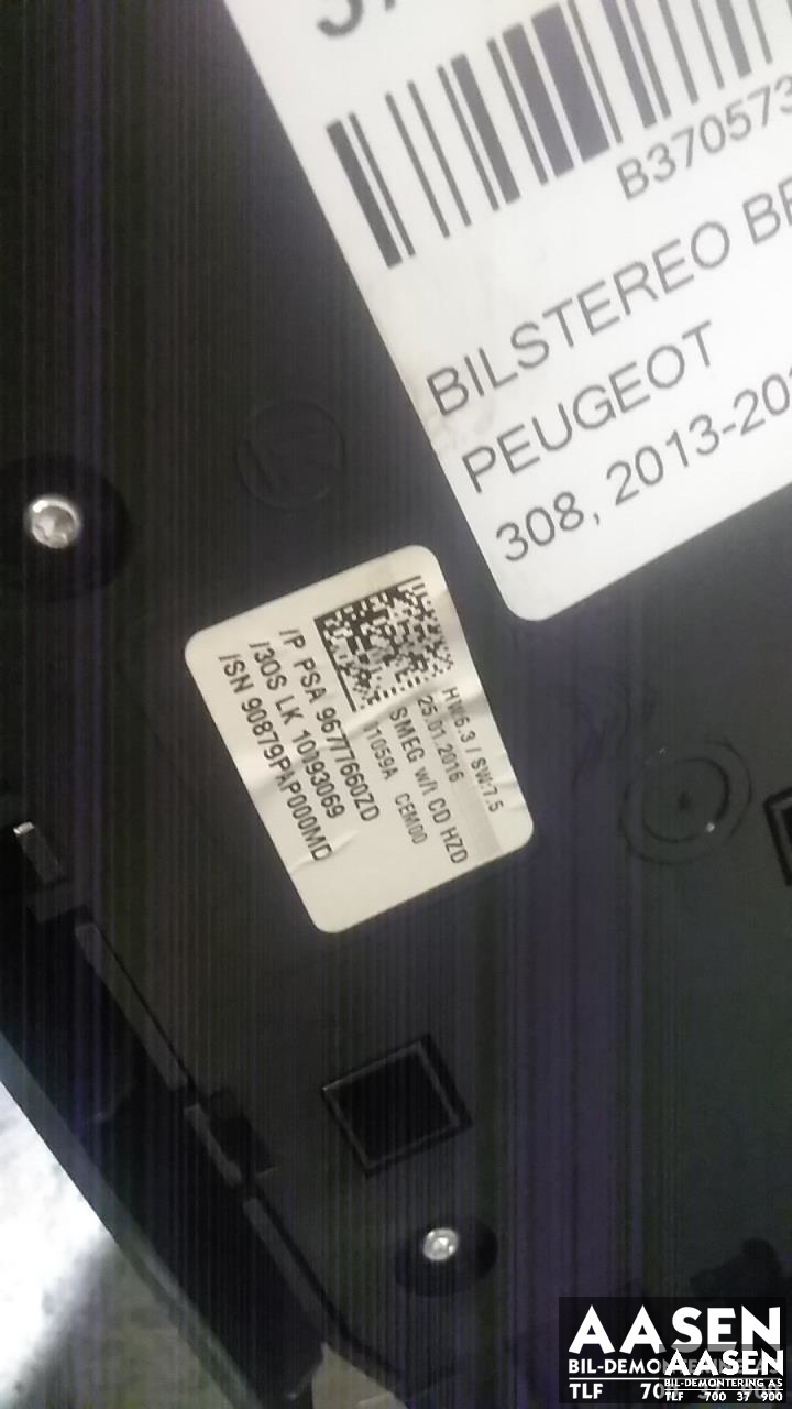 Bilstereo betjeningspanel til Peugeot 308 2013-2021 (Type II)  (96777660ZD|)