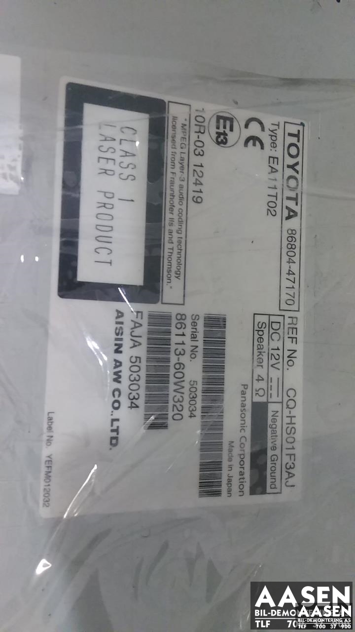 Bilstereo til Toyota Prius +7 2012-2020 (Type III) (stasjonsvogn) (stasjonsvogn) (AISIN|86804-47170|)