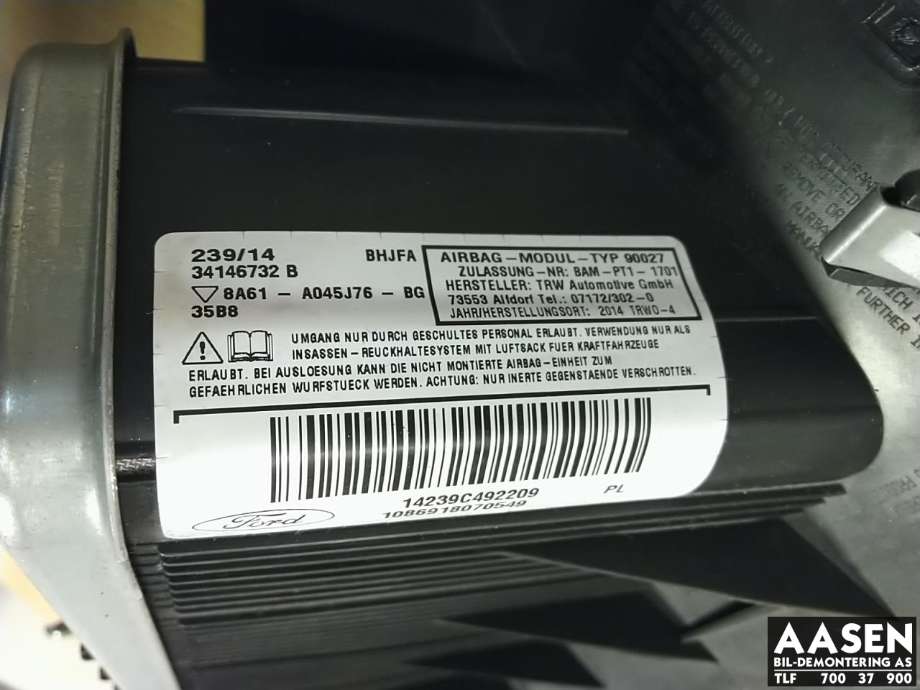 Airbag kne til Ford Fiesta 2013-2017 (Type VI, Fase 2)  