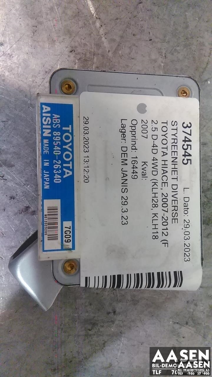 Styreenhet ABS til Toyota Hiace, 2007-2012 (Fase 3)  (AISIN|89540-26340)