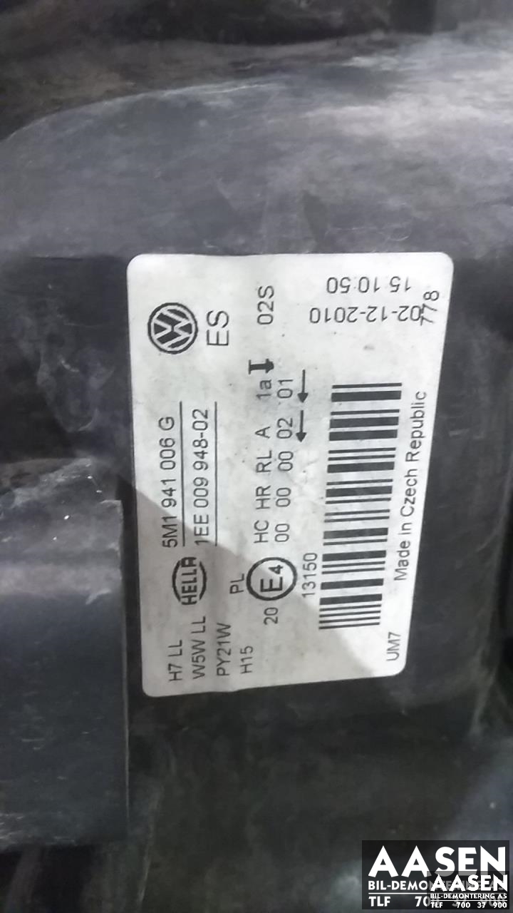 Frontlykt høyre halogen til VW Golf, Plus/Cross 2009-2013 (Fase 2) (HELLA|5M1 941 006 G|)