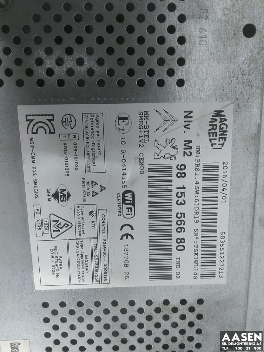 Bilstereo til Peugeot 208 2012-2019 (Type I)  (98 153 566 80|)