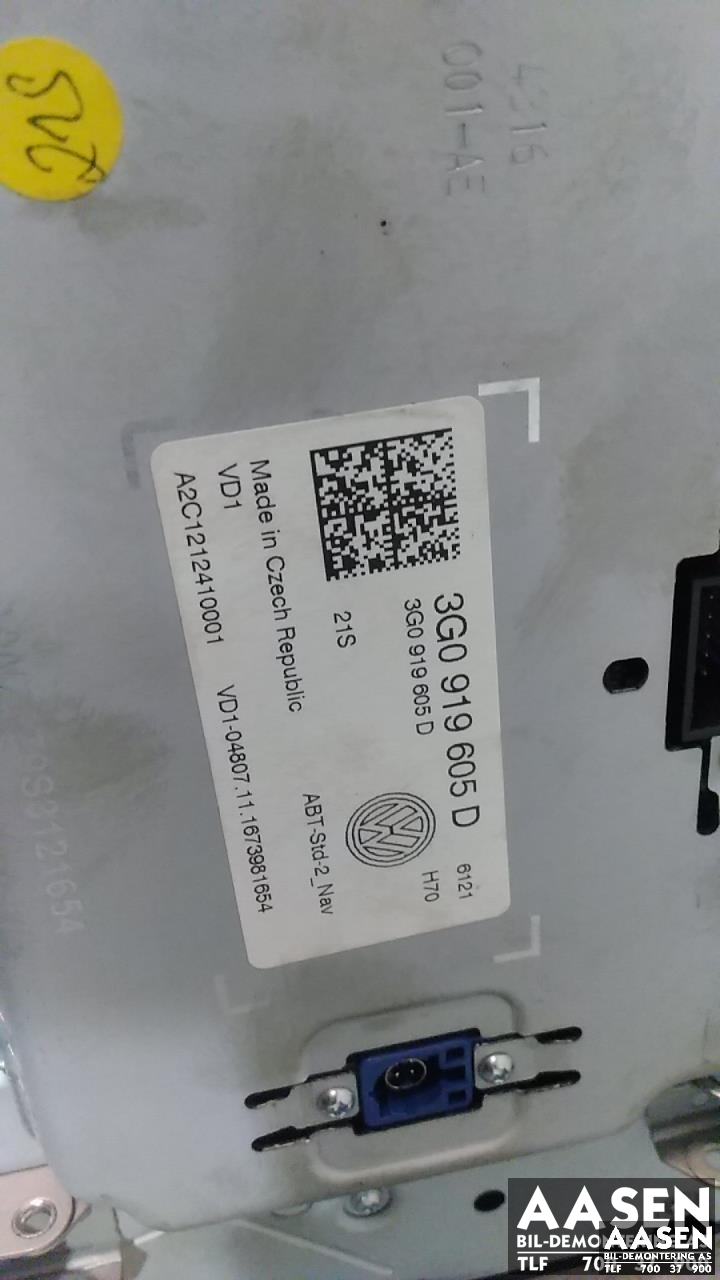 Bilstereo navigasjon skjerm til VW Passat 2015-2019 (Fase 1) (B8) (B8) (3G0 919 605 D|)