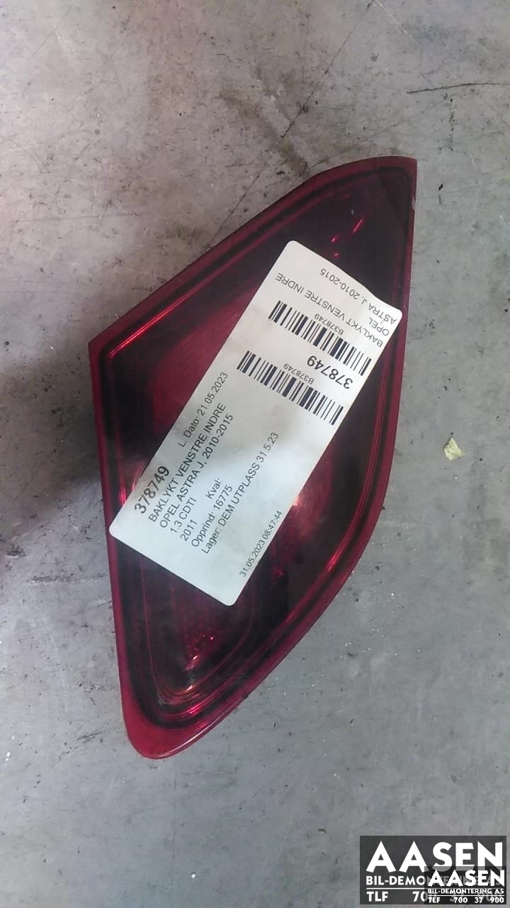 Baklykt venstre indre til Opel Astra J, 2010-2015  