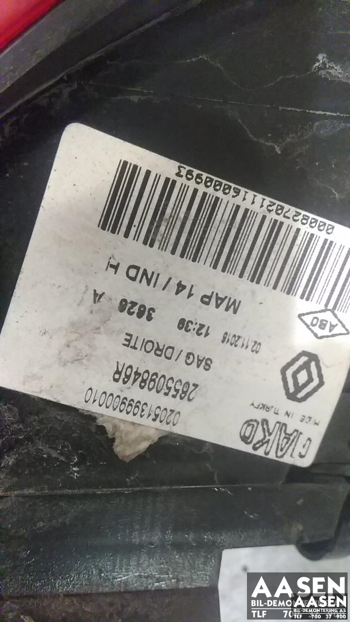 Baklykt høyre ytre til Renault Clio 2012-2016 (Type IV, Fase 1) (265509846R|)