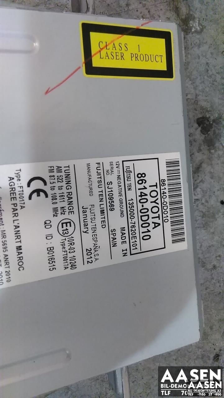 Bilstereo til Toyota Yaris 2012-2014 (Type III, Fase 1)  (86140-0D010|)