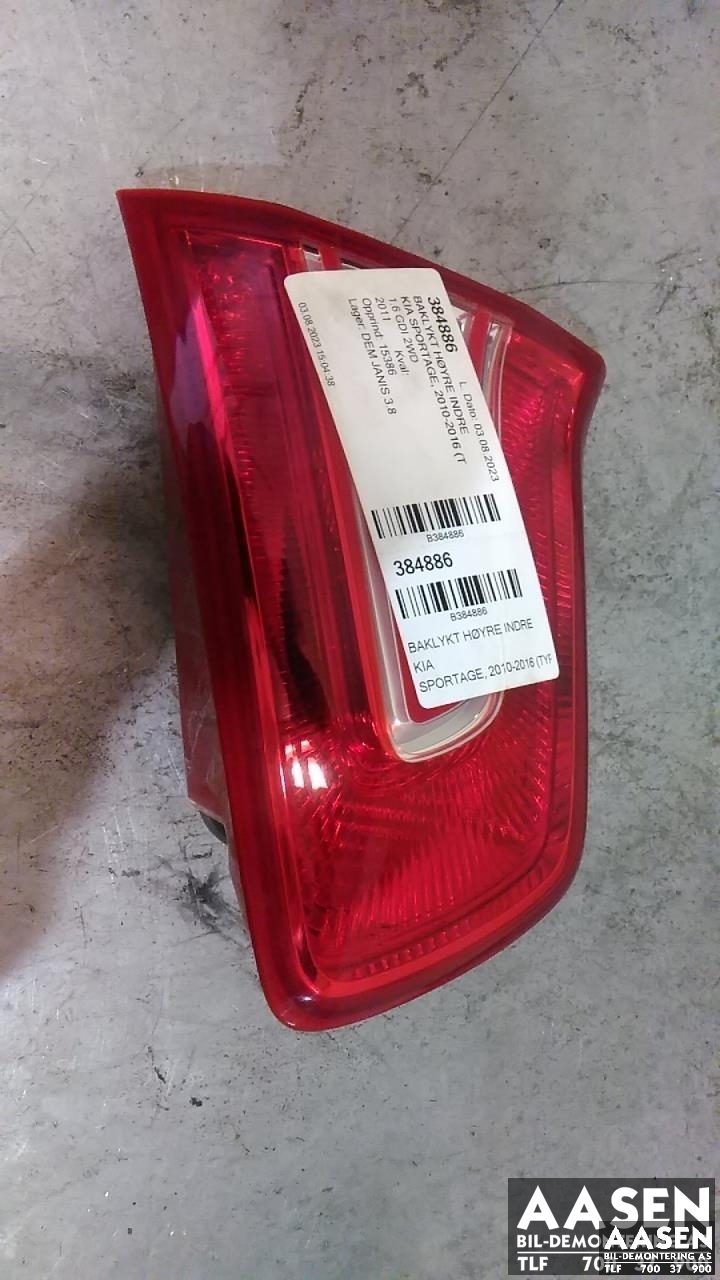 Baklykt høyre indre til Kia Sportage 2010-2016 (Type III) (92406 3W010|)