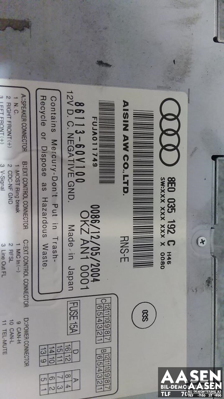 Bilstereo navigasjon til Audi A4 2004-2008 (Type III) (B7) (B7) (AISIN|8E0 035 192 C|)