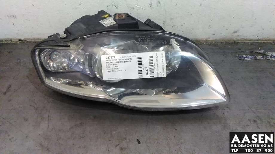 Frontlykt høyre xenon til Audi A4, 2004-2008 (Type III) (B7) (B7) (AL|8E0 941 030 BM)