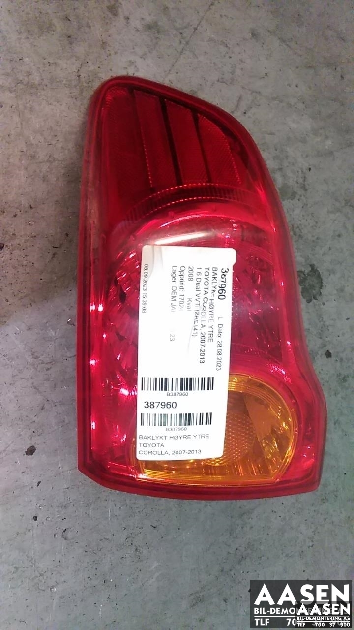 Baklykt høyre ytre til Toyota Corolla, 2007-2013  