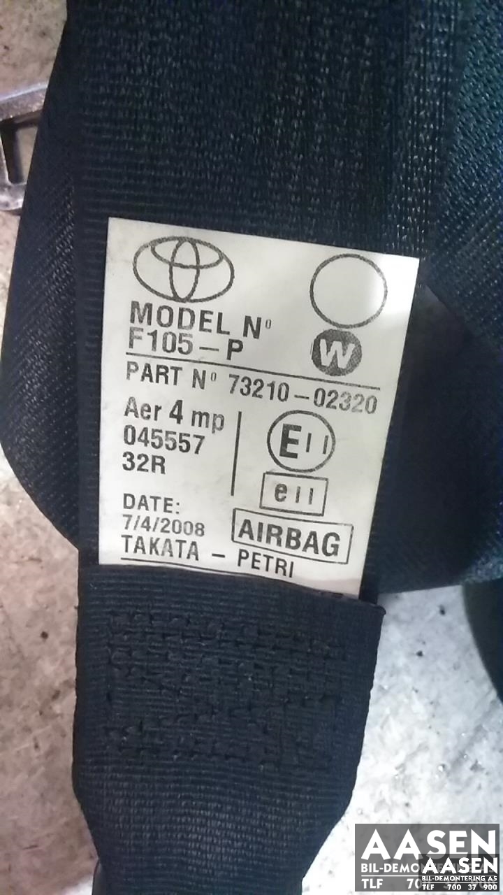 Sikkerhetsbelte foran høyre til Toyota Corolla 2007-2013  (73210-02320|)