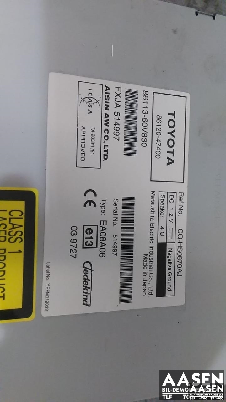 Bilstereo navigasjon til Toyota Prius 2009-2016 (Type III) (COMBI) (COMBI) (AISIN|86120-47400|8610047041|8610047400)