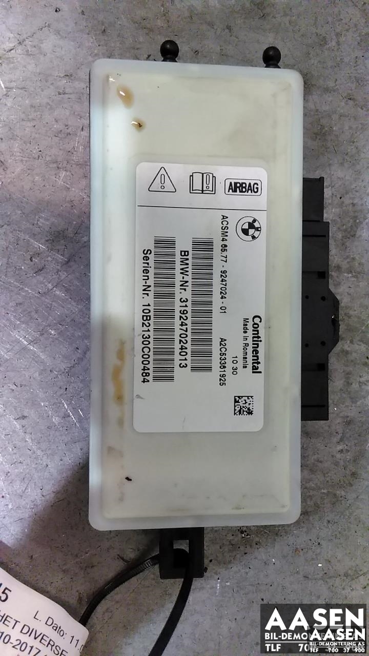 Airbag elektronikk til BMW X3, 2010-2017 (F25) (F25) (CONTINENTAL|65.77-9247024-01)