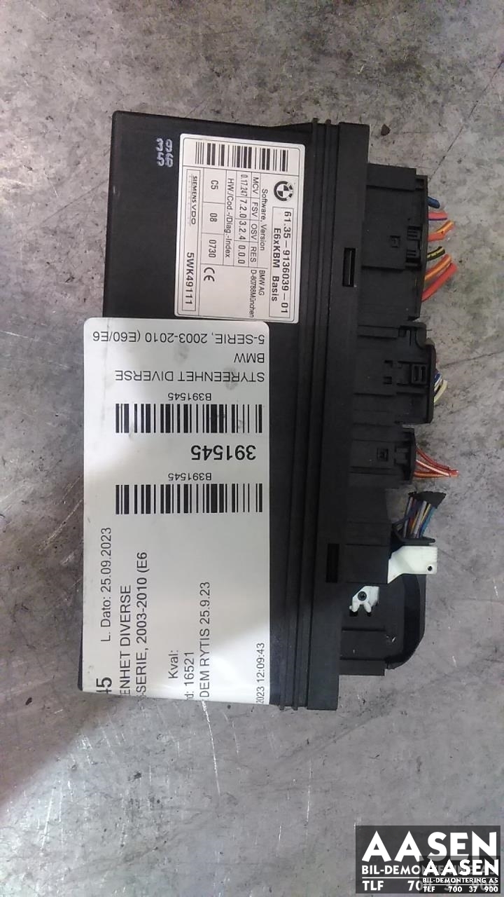 Styreenhet comfort (BCM) til BMW 5-Serie 2003-2010 (E60/E61) (E60/E61) (SIEMENS|61 35 9 136 039|)