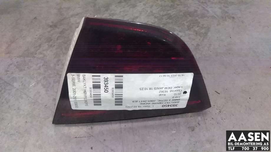 Baklykt høyre indre til BMW 3-Serie, 2005-2011 (E90/E91/E92/E93) (E90/E91/E92/E93) (63 21 7 289 428)