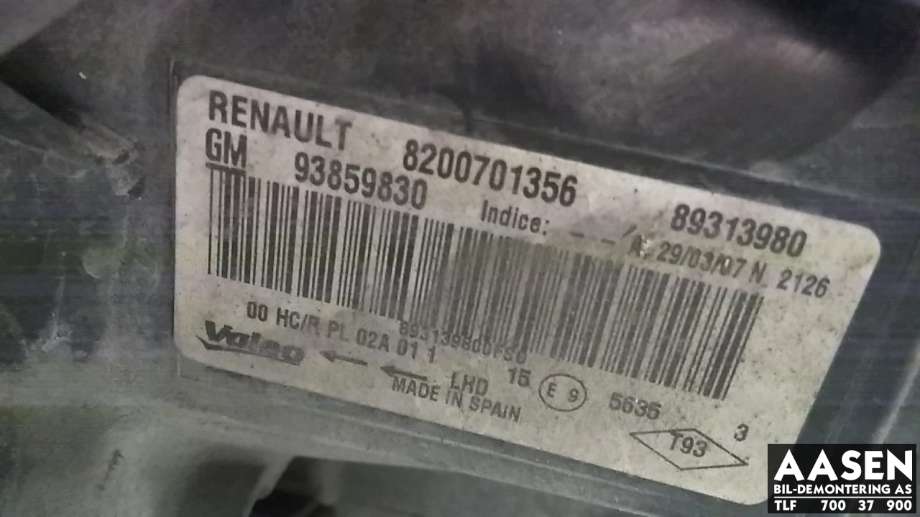 Frontlykt høyre halogen til Opel Vivaro A 2006-2014 (VALEO|93857663|93859830|)