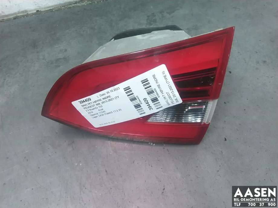 Baklykt høyre indre til Peugeot 308, 2013-2021 (Type II)  (96 780 948 80)