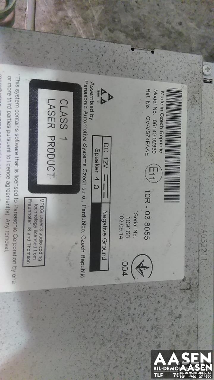 Bilstereo navigasjon til Toyota Auris 2013-2015 (Type II, Fase 1) (86140-02330|)