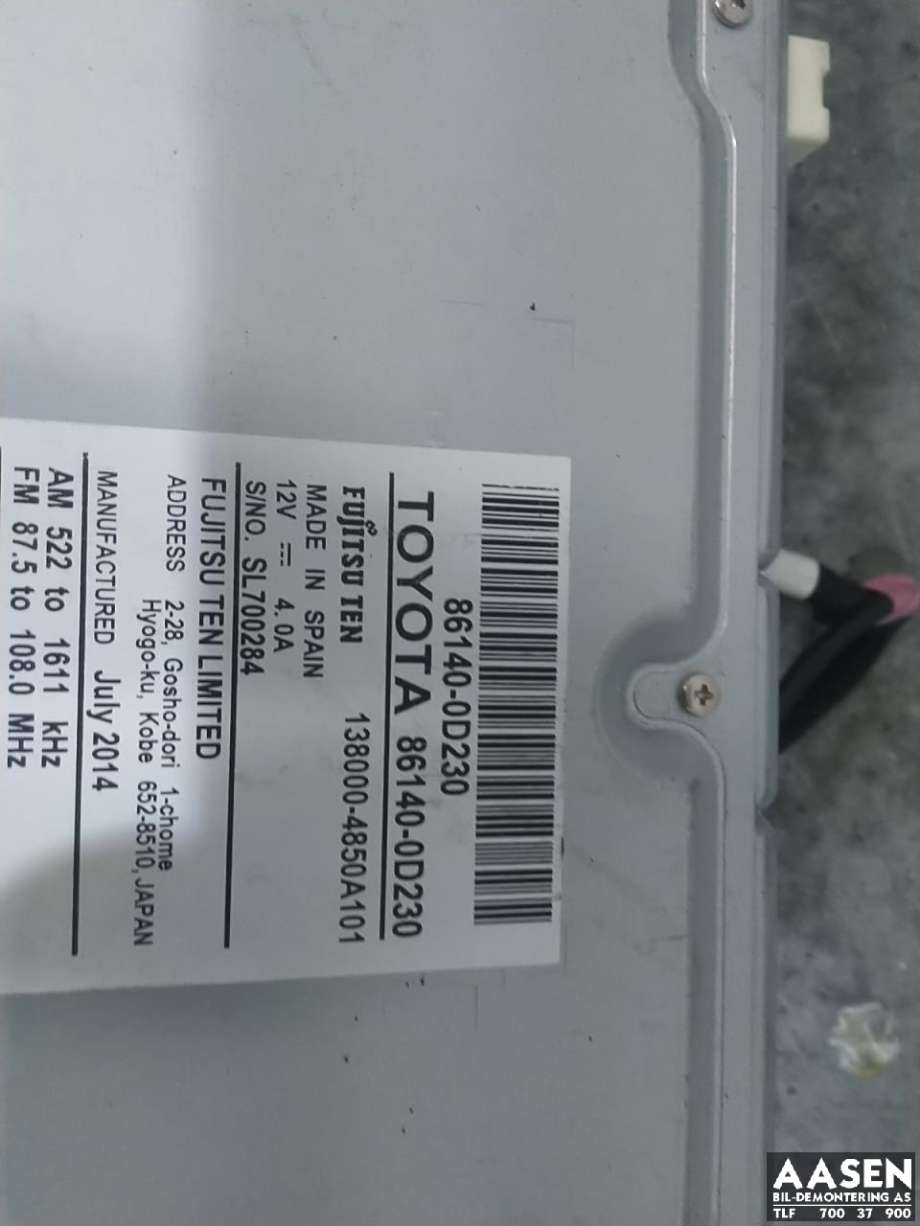 Bilstereo til Toyota Yaris 2014-2020 (Type III, Fase 2)  (FUJITSU|86140-0D230|)