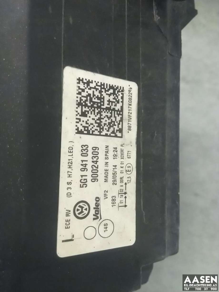 Frontlykt venstre xenon til VW Golf VII 2012-2017 (Fase 1)  (5G1 941 043|)