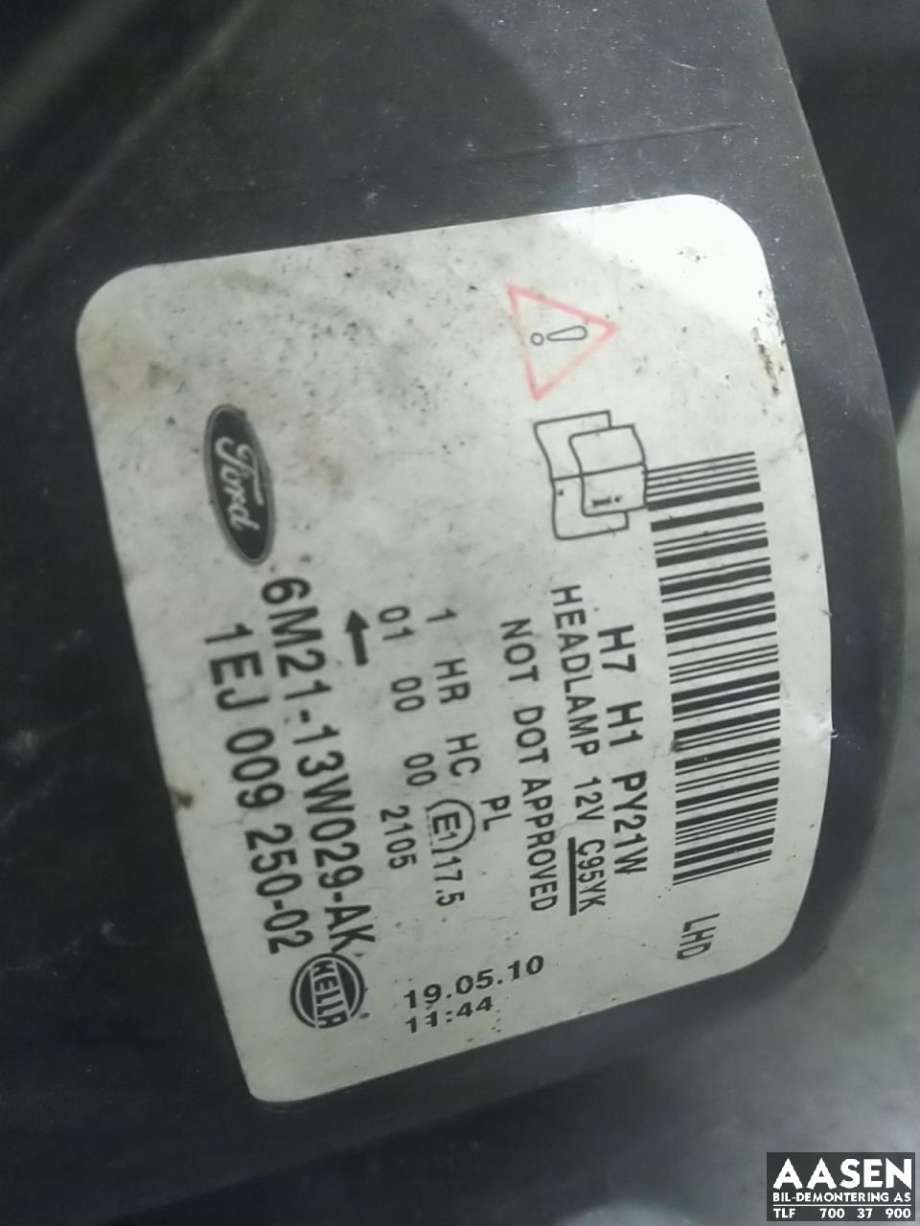 Frontlykt høyre halogen til Ford S-Max 2010-2015 (Type I, Fase 2) (HELLA|1791503|)