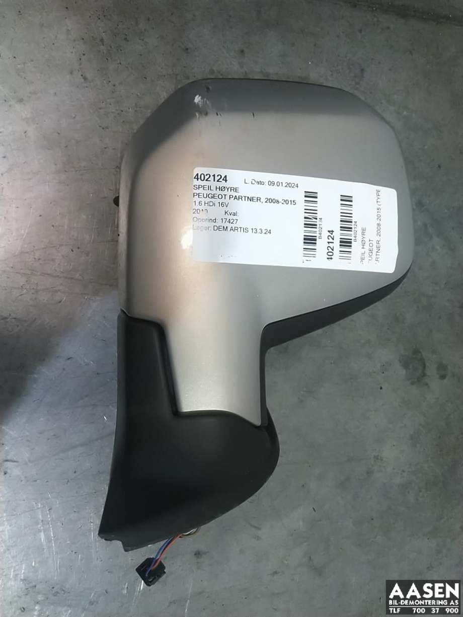 Speil høyre til Peugeot Partner, 2008-2015 (Type II, Fase 1) (8153 TV)