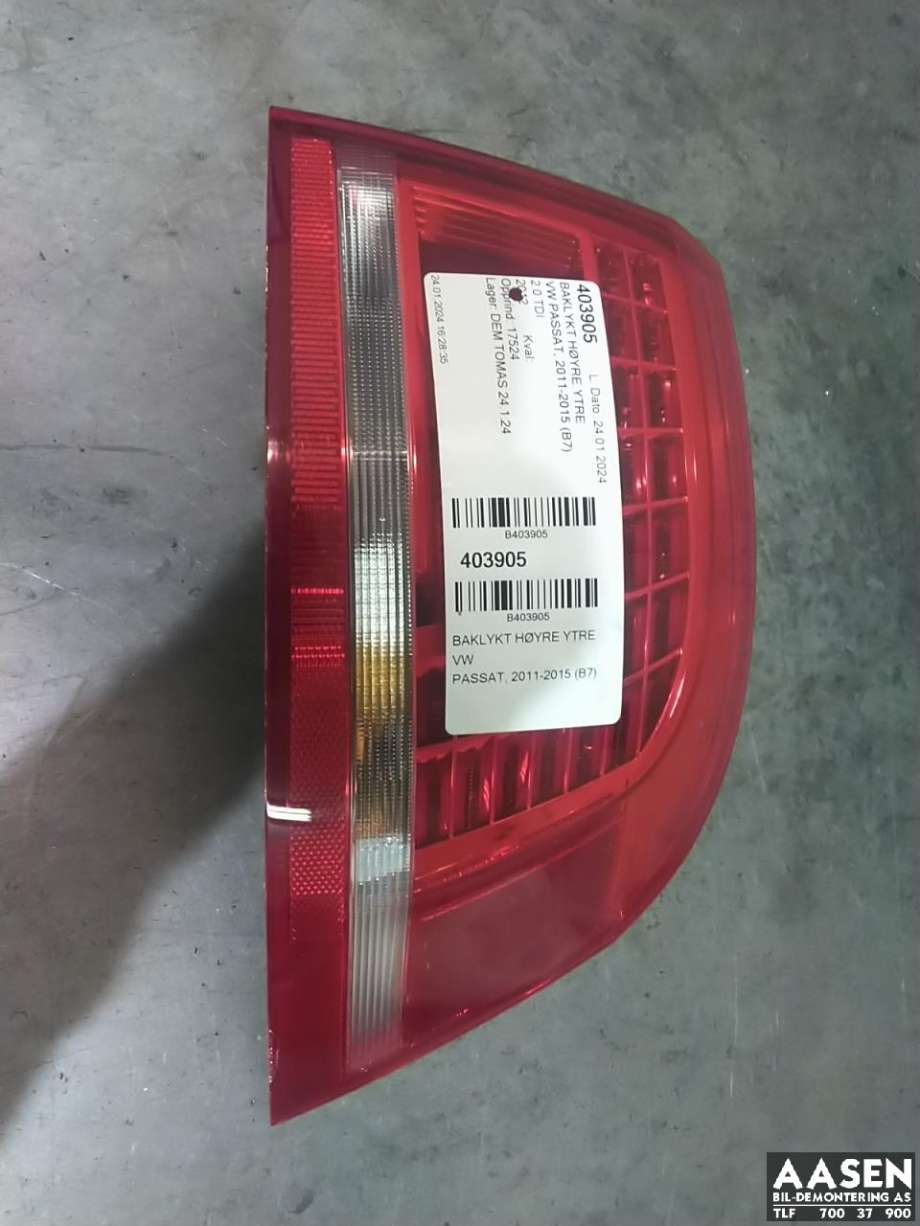 Baklykt høyre ytre til VW Passat, 2011-2015 (B7) (B7) (3AF 945 208 B)