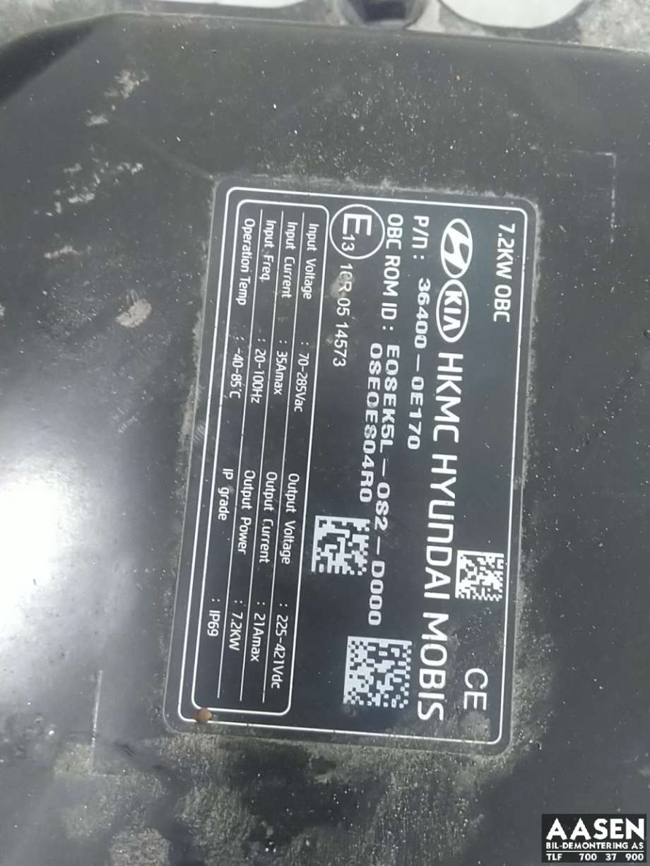 Batterilader (OBC - On Board Charger) til Hyundai Kona 2017-2021 (Type I, Fase 1)  (36400 0E170|)