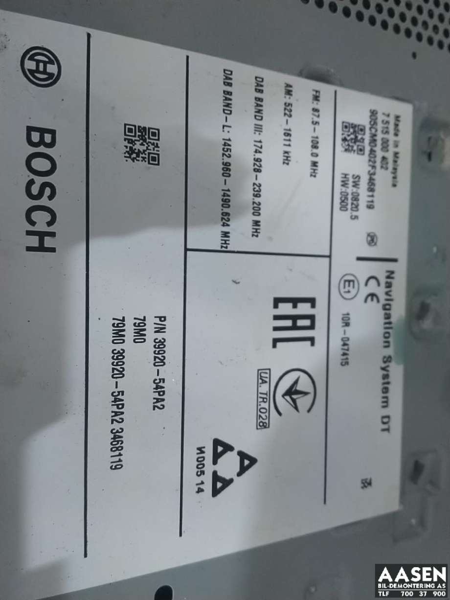 Bilstereo til Suzuki Vitara 2015-->> (Type IV)  (BOSCH|39920-54PA2|)