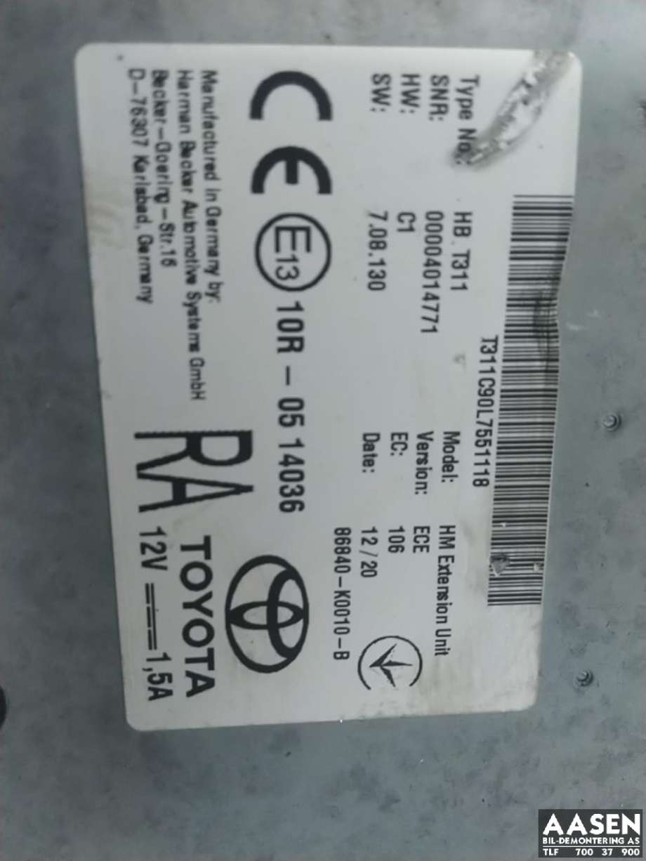 Bilstereo navigasjon til Toyota RAV4 2019-->> (Type V) (86840-K0010-B|)